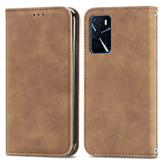 Leather Case Stands Flip Cover Holder S04D for Oppo A16s Brown