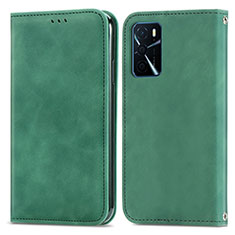 Leather Case Stands Flip Cover Holder S04D for Oppo A16s Green