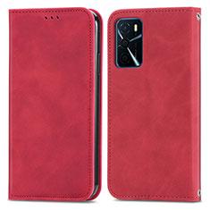 Leather Case Stands Flip Cover Holder S04D for Oppo A16s Red