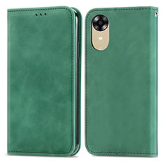 Leather Case Stands Flip Cover Holder S04D for Oppo A17K Green