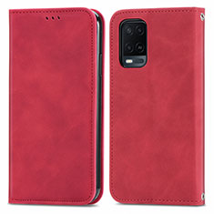 Leather Case Stands Flip Cover Holder S04D for Oppo A54 4G Red