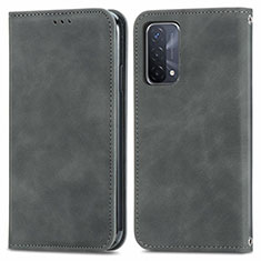 Leather Case Stands Flip Cover Holder S04D for Oppo A54 5G Gray