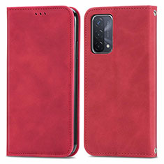 Leather Case Stands Flip Cover Holder S04D for Oppo A54 5G Red