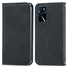 Leather Case Stands Flip Cover Holder S04D for Oppo A54s Black