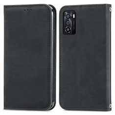 Leather Case Stands Flip Cover Holder S04D for Oppo A55S 5G Black