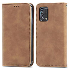 Leather Case Stands Flip Cover Holder S04D for Oppo A74 4G Brown