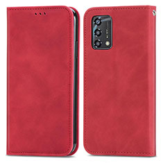 Leather Case Stands Flip Cover Holder S04D for Oppo A74 4G Red