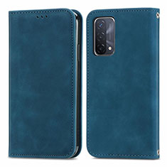 Leather Case Stands Flip Cover Holder S04D for Oppo A74 5G Blue