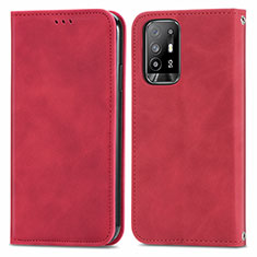 Leather Case Stands Flip Cover Holder S04D for Oppo A95 5G Red