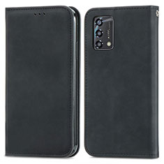 Leather Case Stands Flip Cover Holder S04D for Oppo F19 Black