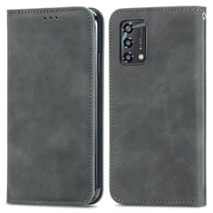 Leather Case Stands Flip Cover Holder S04D for Oppo F19 Gray