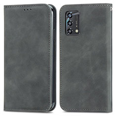 Leather Case Stands Flip Cover Holder S04D for Oppo F19s Gray