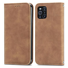 Leather Case Stands Flip Cover Holder S04D for Oppo Find X3 Pro 5G Brown