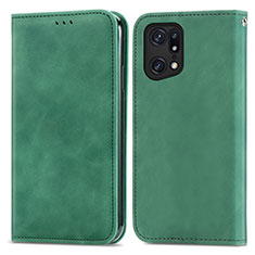 Leather Case Stands Flip Cover Holder S04D for Oppo Find X5 5G Green