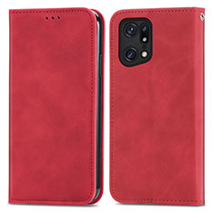 Leather Case Stands Flip Cover Holder S04D for Oppo Find X5 Pro 5G Red