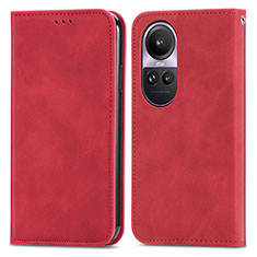 Leather Case Stands Flip Cover Holder S04D for Oppo Reno10 5G Red