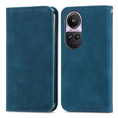 Leather Case Stands Flip Cover Holder S04D for Oppo Reno10 Pro 5G Blue