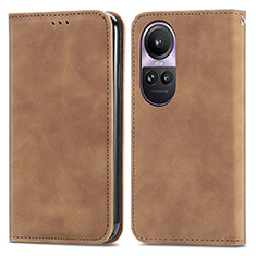 Leather Case Stands Flip Cover Holder S04D for Oppo Reno10 Pro 5G Brown