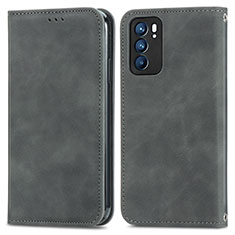 Leather Case Stands Flip Cover Holder S04D for Oppo Reno6 5G Gray