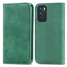 Leather Case Stands Flip Cover Holder S04D for Oppo Reno6 5G Green