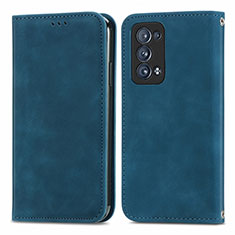 Leather Case Stands Flip Cover Holder S04D for Oppo Reno6 Pro 5G Blue