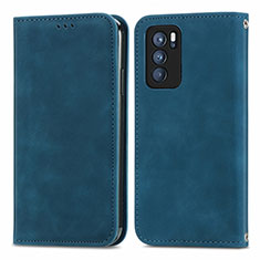 Leather Case Stands Flip Cover Holder S04D for Oppo Reno6 Pro 5G India Blue