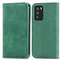 Leather Case Stands Flip Cover Holder S04D for Oppo Reno6 Pro 5G India Green