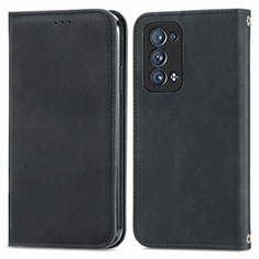 Leather Case Stands Flip Cover Holder S04D for Oppo Reno6 Pro+ Plus 5G Black