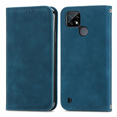 Leather Case Stands Flip Cover Holder S04D for Realme C21 Blue