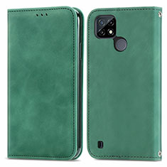 Leather Case Stands Flip Cover Holder S04D for Realme C21 Green