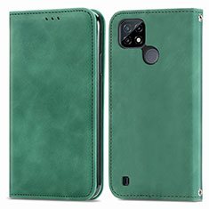 Leather Case Stands Flip Cover Holder S04D for Realme C25Y Green