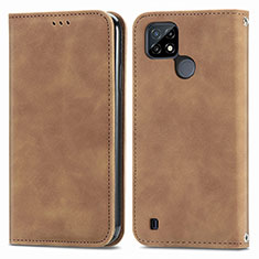 Leather Case Stands Flip Cover Holder S04D for Realme C25Y India Brown