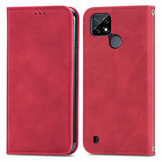 Leather Case Stands Flip Cover Holder S04D for Realme C25Y India Red