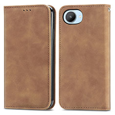 Leather Case Stands Flip Cover Holder S04D for Realme C30 Brown