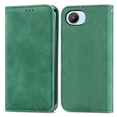 Leather Case Stands Flip Cover Holder S04D for Realme C30 Green