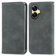 Leather Case Stands Flip Cover Holder S04D for Realme C55 Gray