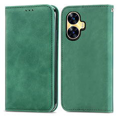 Leather Case Stands Flip Cover Holder S04D for Realme C55 Green