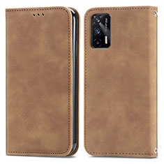 Leather Case Stands Flip Cover Holder S04D for Realme GT Neo 2T 5G Brown