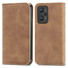 Leather Case Stands Flip Cover Holder S04D for Realme GT2 5G Brown