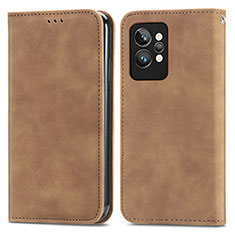 Leather Case Stands Flip Cover Holder S04D for Realme GT2 Pro 5G Brown