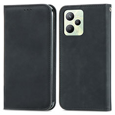 Leather Case Stands Flip Cover Holder S04D for Realme Narzo 50A Prime Black