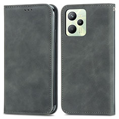 Leather Case Stands Flip Cover Holder S04D for Realme Narzo 50A Prime Gray