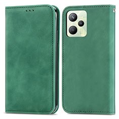 Leather Case Stands Flip Cover Holder S04D for Realme Narzo 50A Prime Green