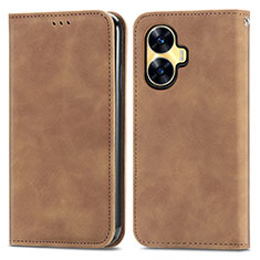 Leather Case Stands Flip Cover Holder S04D for Realme Narzo N55 Brown