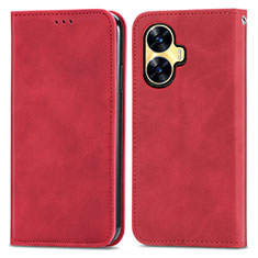 Leather Case Stands Flip Cover Holder S04D for Realme Narzo N55 Red