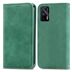 Leather Case Stands Flip Cover Holder S04D for Realme Q3 Pro 5G Green