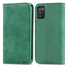 Leather Case Stands Flip Cover Holder S04D for Samsung Galaxy A02s Green