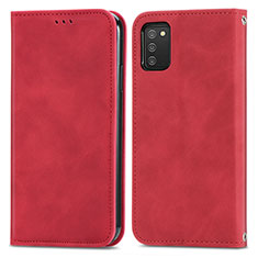 Leather Case Stands Flip Cover Holder S04D for Samsung Galaxy A02s Red