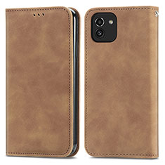 Leather Case Stands Flip Cover Holder S04D for Samsung Galaxy A03 Brown