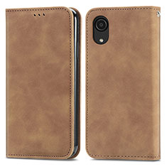 Leather Case Stands Flip Cover Holder S04D for Samsung Galaxy A03 Core Brown